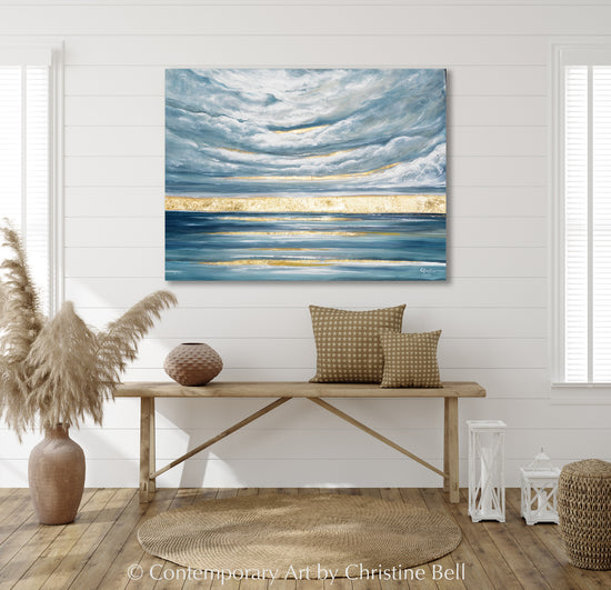 "Finding the Light" ORIGINAL PAINTING, Modern Impressionist Seascape with Gold Leaf