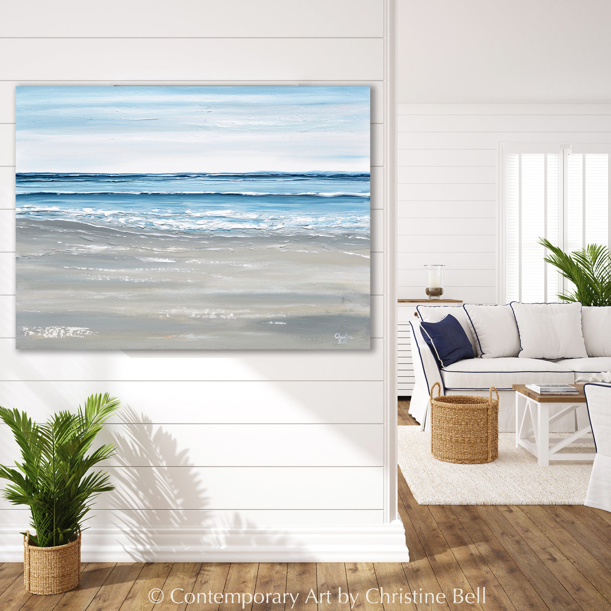 ORIGINAL Abstract Ocean Painting Seascape Coastal Blue Wall Art Decor