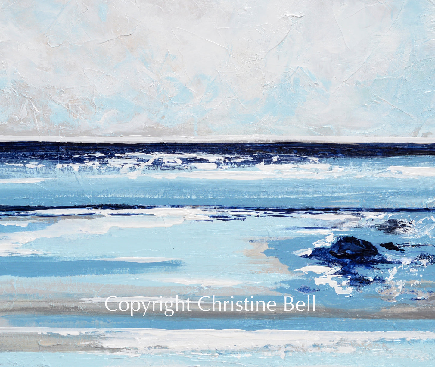 "Exhale" ORIGINAL Art Textured Abstract Painting Navy Light Blue White Beige Grey Coastal Seascape Wall Art XL 48x48"