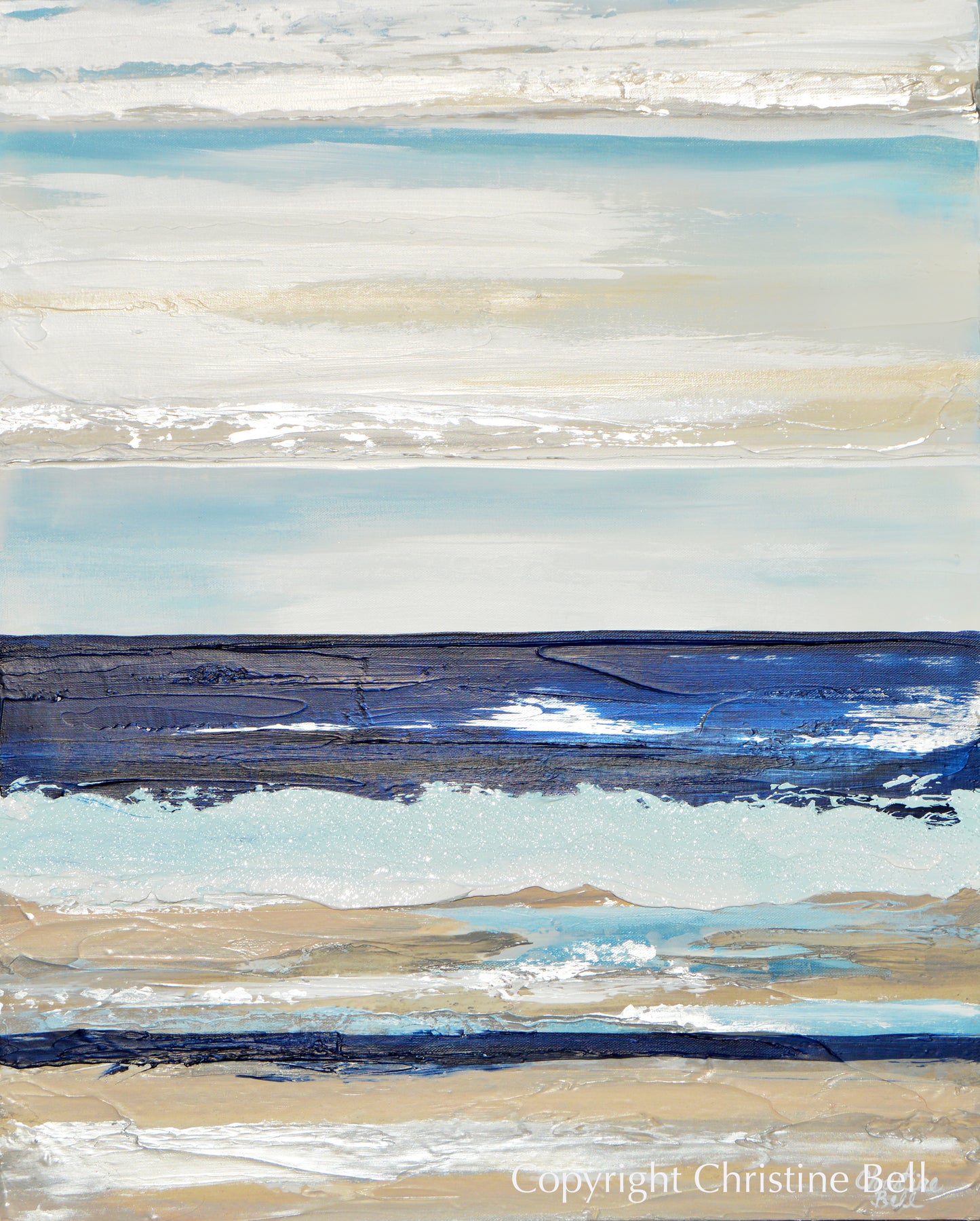 "Seas Life" ORIGINAL Art Abstract Painting Textured Navy Blue White Sea Foam Beach Wall Art 24x30"