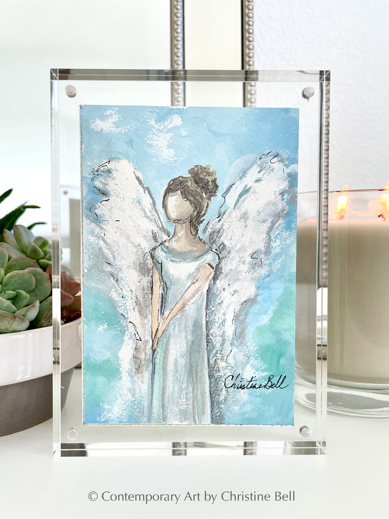 "Bringing Joy" ORIGINAL ANGEL PAINTING in Acrylic Block Frame