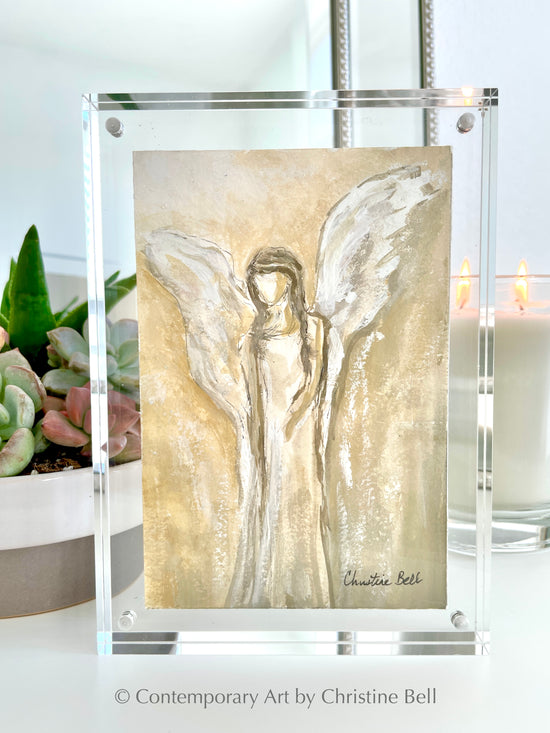 "Bringing Love" ORIGINAL ANGEL PAINTING in Acrylic Block Frame