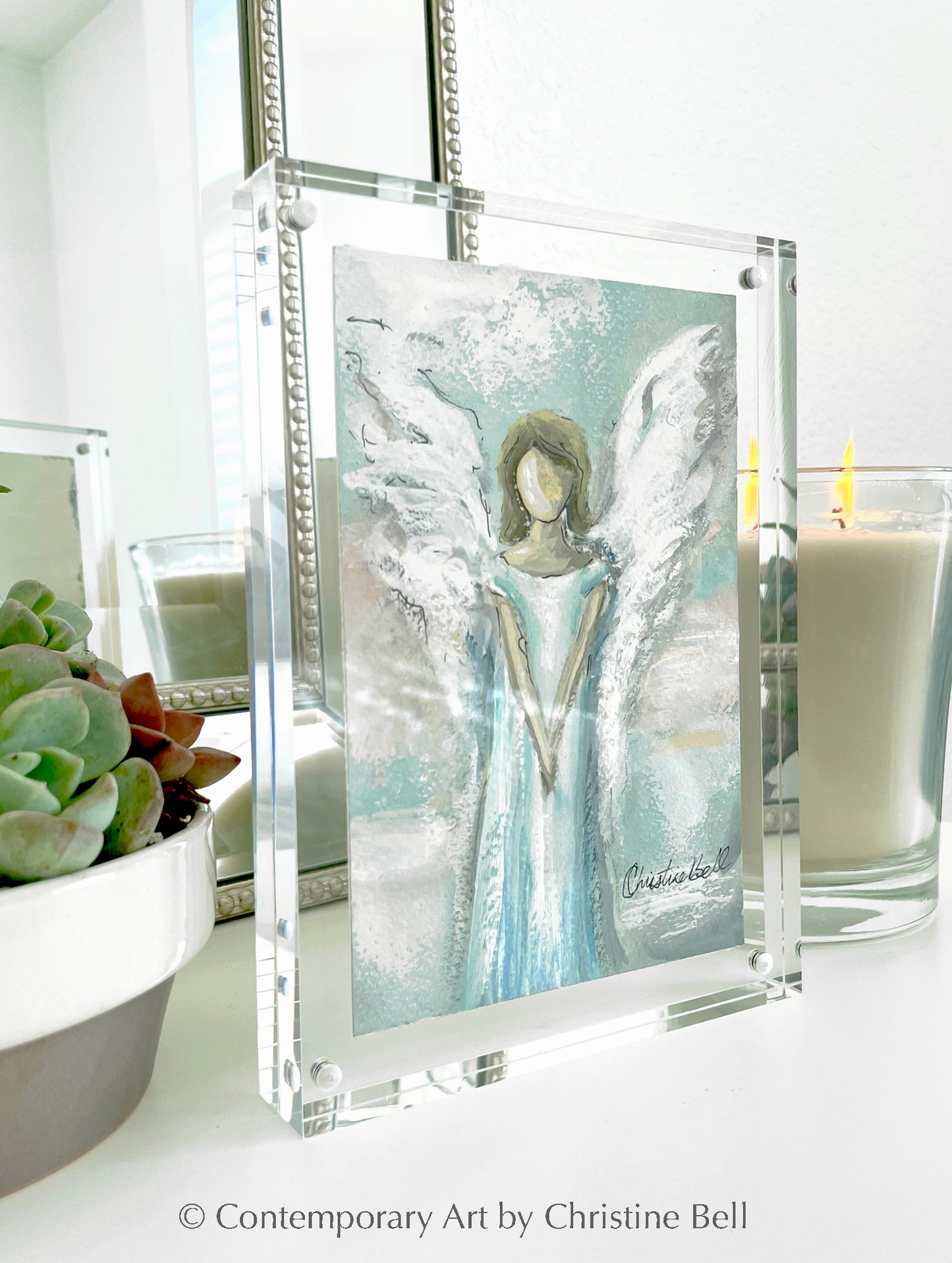 "Always With You"" ORIGINAL ANGEL PAINTING in Acrylic Block Frame