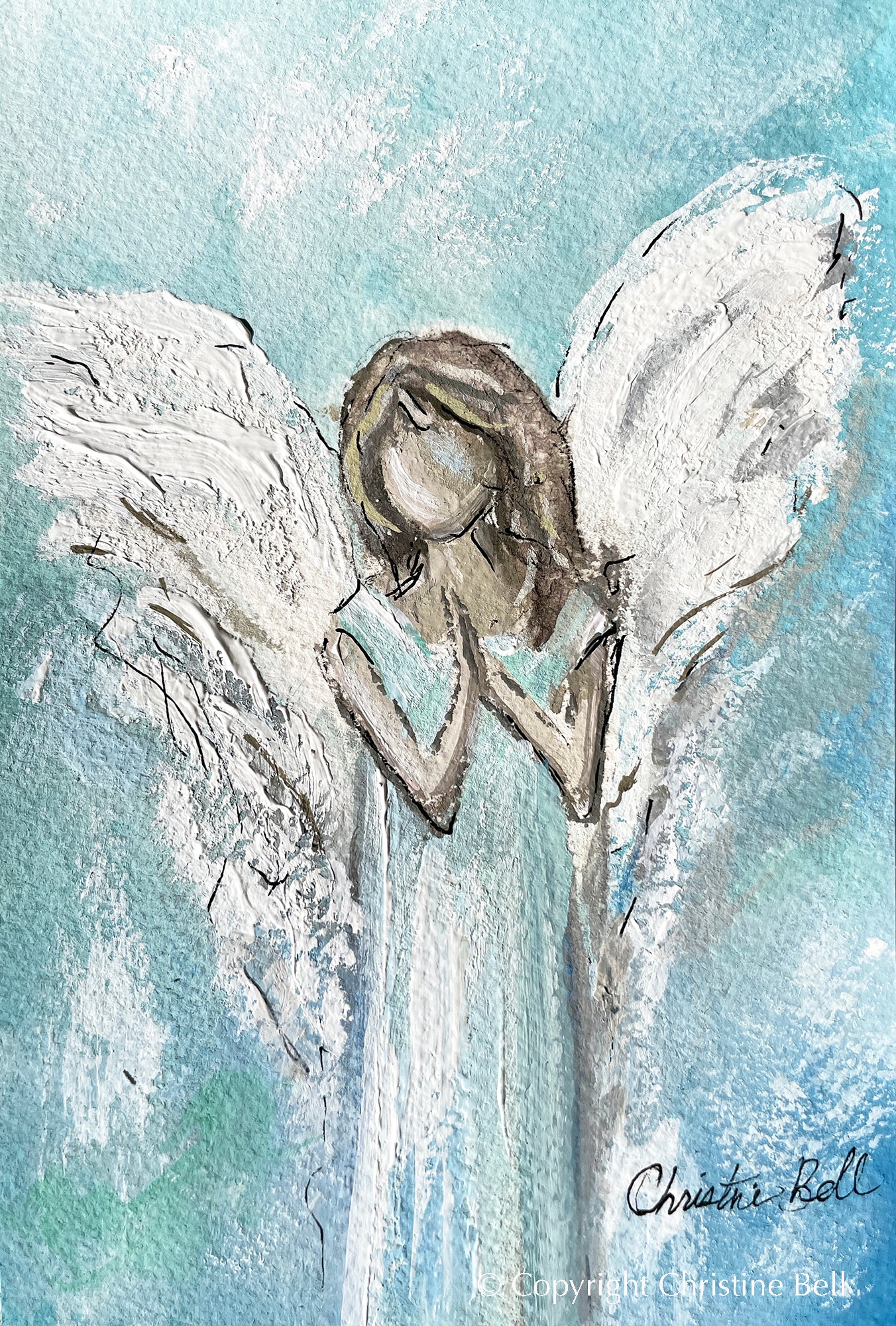 "Love from Above" ORIGINAL ANGEL PAINTING in Acrylic Block Frame