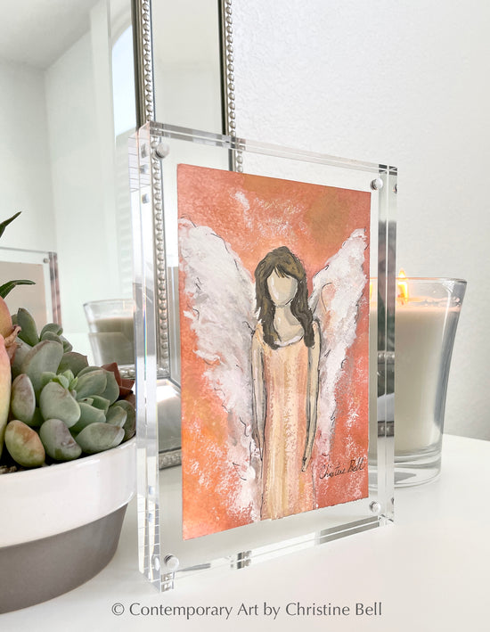 "Bringing Comfort and Joy" ORIGINAL ANGEL PAINTING in Acrylic Block Frame
