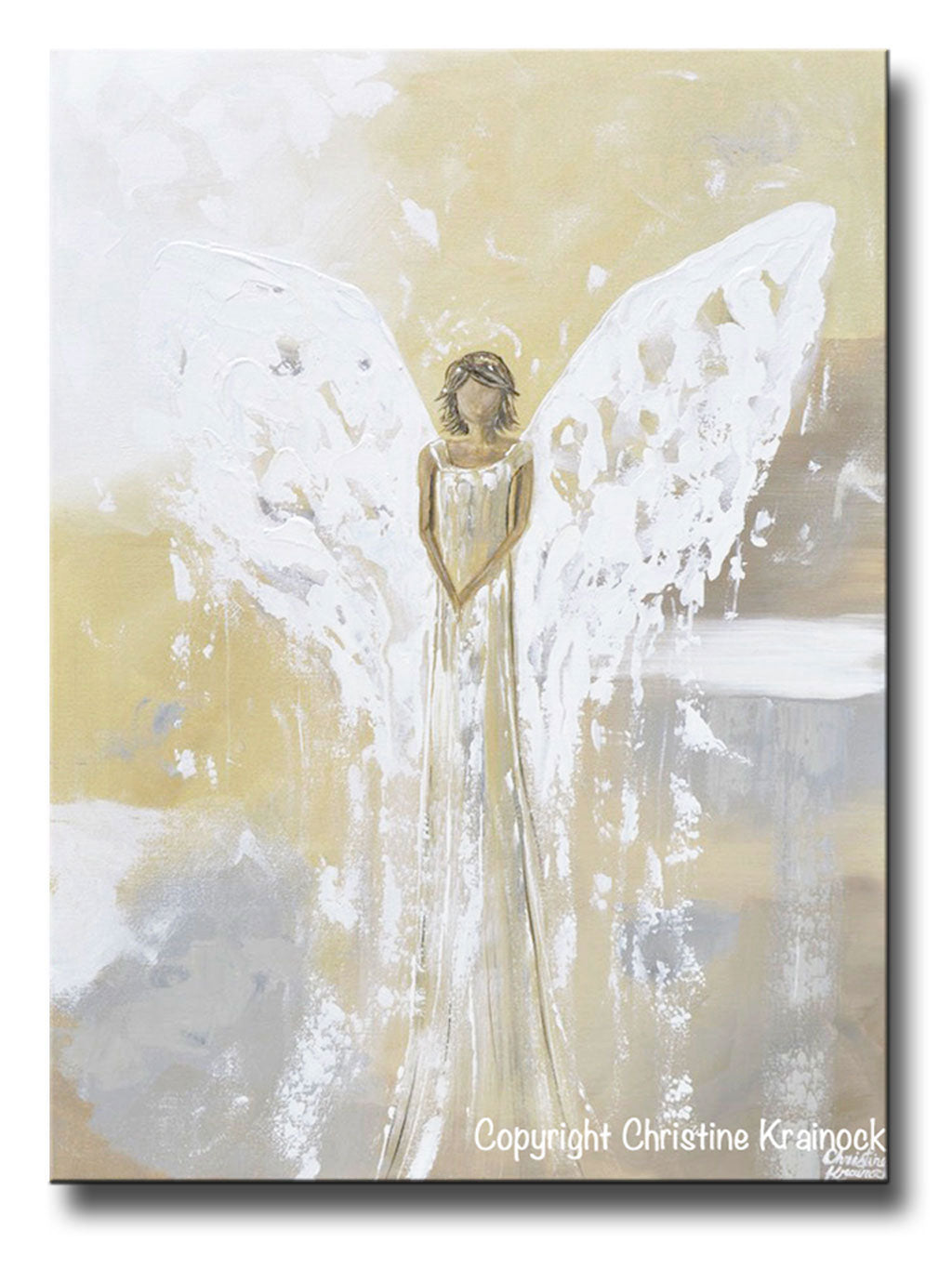 ORIGINAL Abstract Angel Painting Gold Angel White Yellow Grey Fine Art Wall Art 30x40"