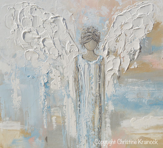 GICLEE PRINT Abstract Angel Painting Guardian Angel Spiritual Gift Blue Blush Contemporary Home Decor Wall Art - Christine Krainock Art - Contemporary Art by Christine - 5