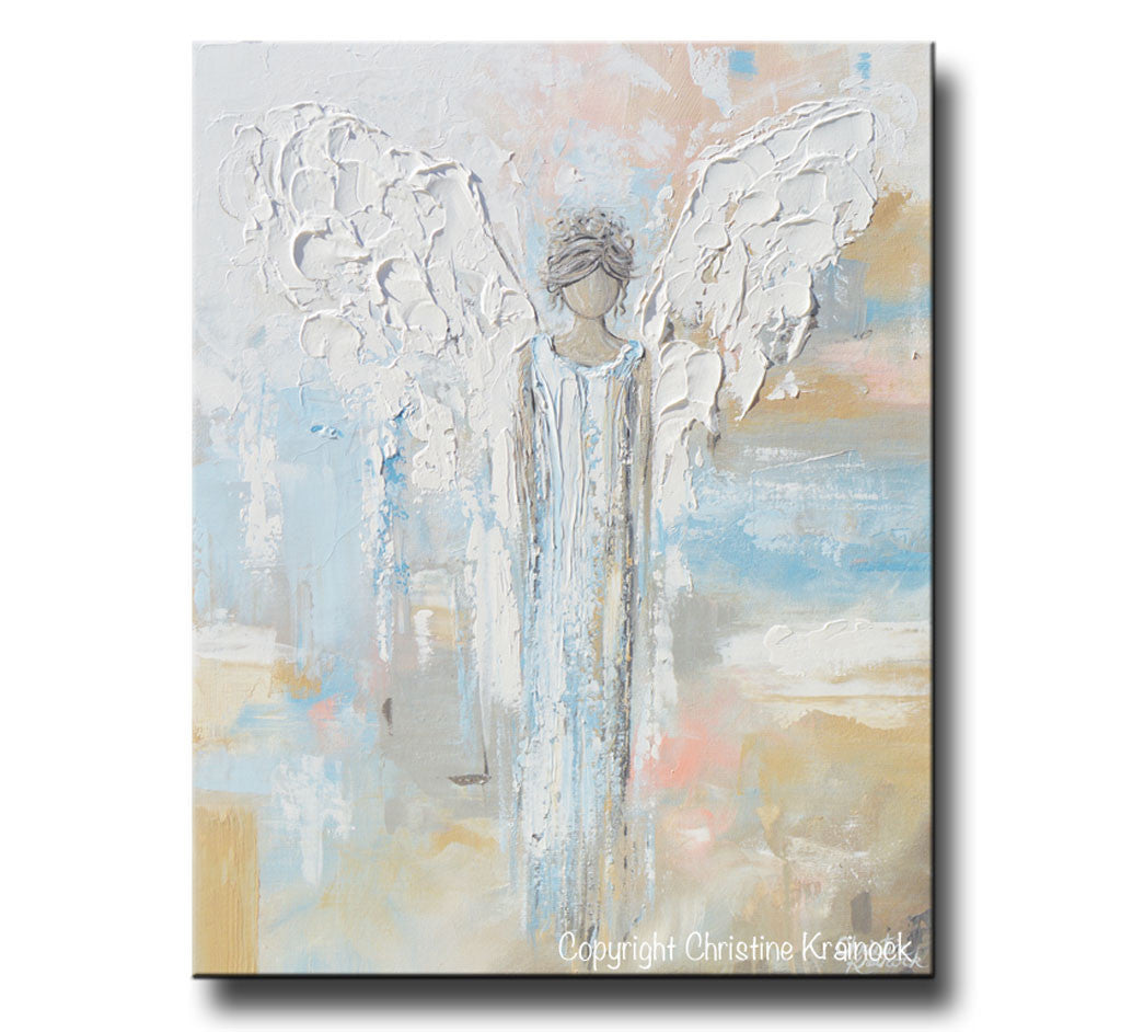 GICLEE PRINT Abstract Angel Painting Guardian Angel Spiritual Gift Blue Blush Contemporary Home Decor Wall Art - Christine Krainock Art - Contemporary Art by Christine - 3