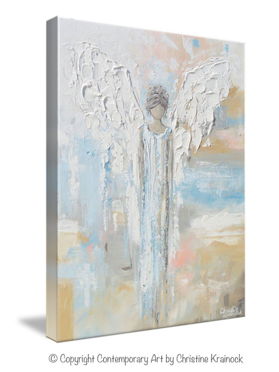 GICLEE PRINT Abstract Angel Painting Guardian Angel Spiritual Gift Blue Blush Contemporary Home Decor Wall Art - Christine Krainock Art - Contemporary Art by Christine - 7