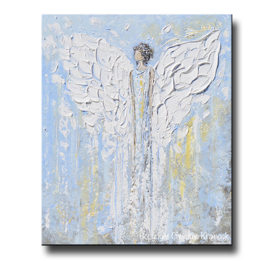 GICLEE PRINT Abstract Angel Painting Blue White Guardian Angel Inspirational Art Spiritual Wall Art - Christine Krainock Art - Contemporary Art by Christine - 6