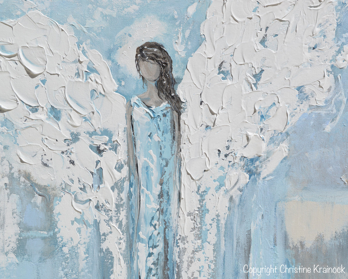GICLEE PRINT Angel Painting Abstract Light Blue Guardian Angel Home Decor Spiritual Wall Art Canvas Print