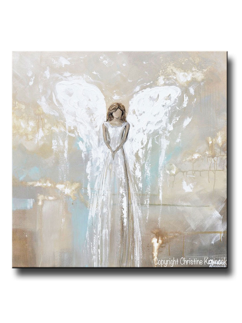 GICLEE PRINT Art Angel Painting Fine Art Guardian Angel Grey White Cream Beige Home Wall Decor