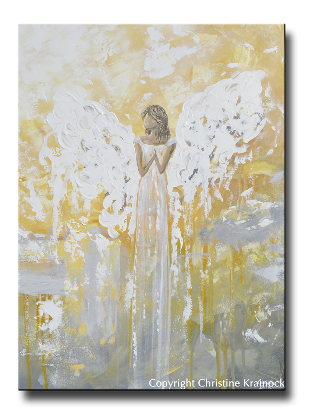 ORIGINAL Abstract Angel Painting Fine Art Gold Grey White Spiritual Angels Home Decor 30x40"