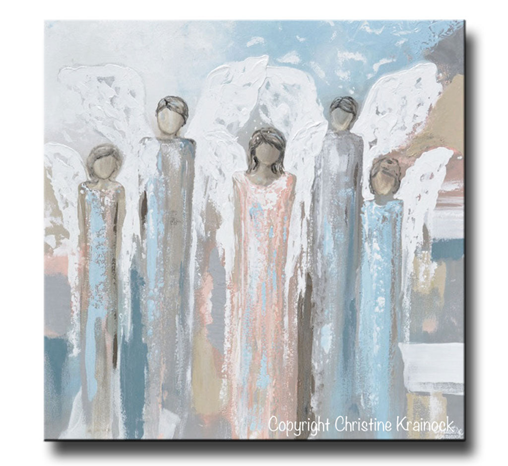 GICLEE PRINT Art Angels Painting Fine Art Abstract Angels Children Grey White Beige Blue Home Wall Decor