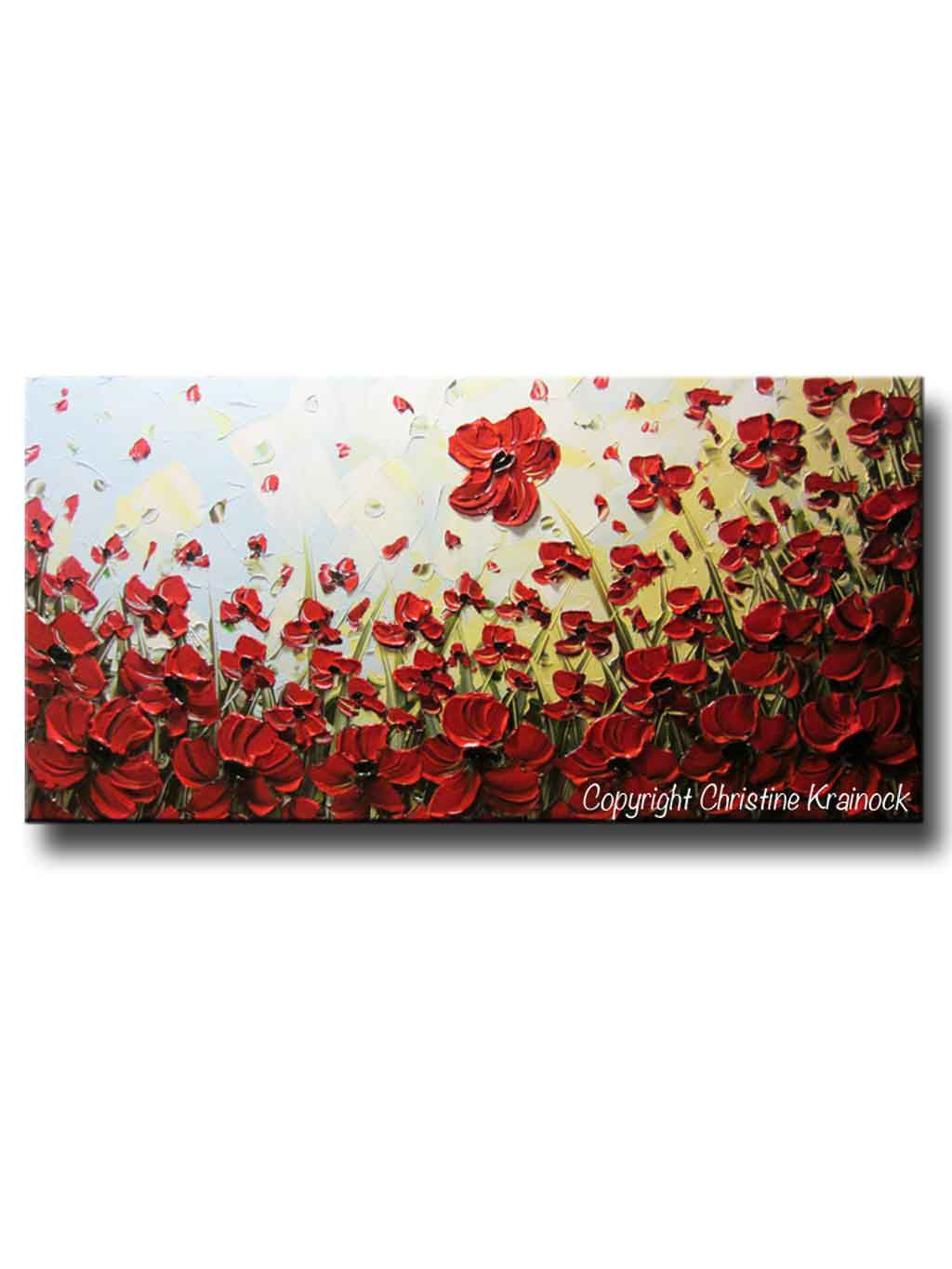 ORIGINAL Art Abstract Painting Red Flowers Poppies Large Canvas Wall Art Textured Landscape Poppy - Christine Krainock Art - Contemporary Art by Christine - 1
