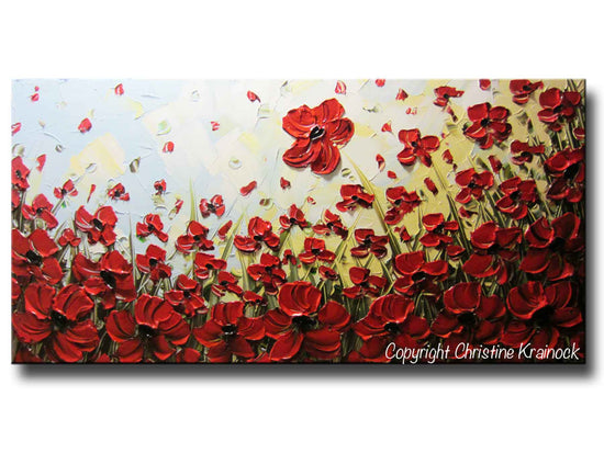 ORIGINAL Art Abstract Painting Red Flowers Poppies Large Canvas Wall Art Textured Landscape Poppy - Christine Krainock Art - Contemporary Art by Christine - 3