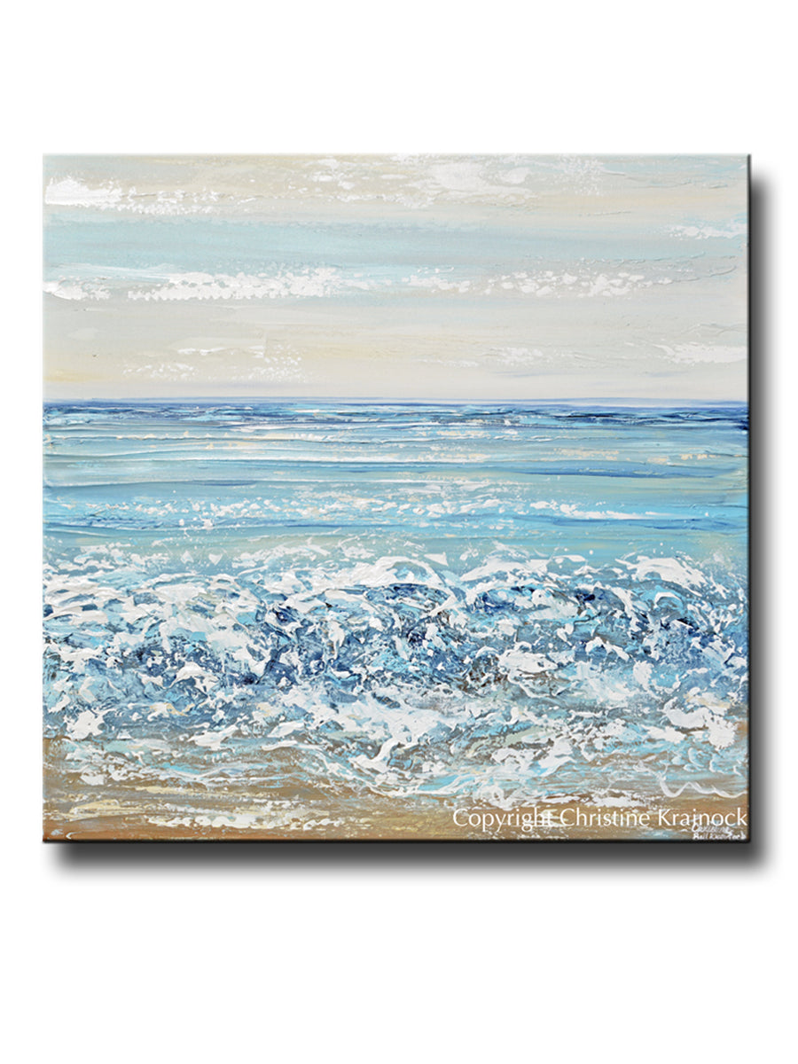 ORIGINAL Art Abstract Painting Beach Blue Ocean Textured Coastal Decor ...