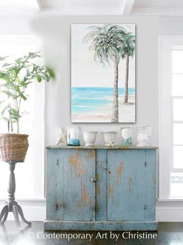 "Tropical Breeze" ORIGINAL Art Coastal Abstract Painting Textured Palm Trees Beach Home Decor 24x36"