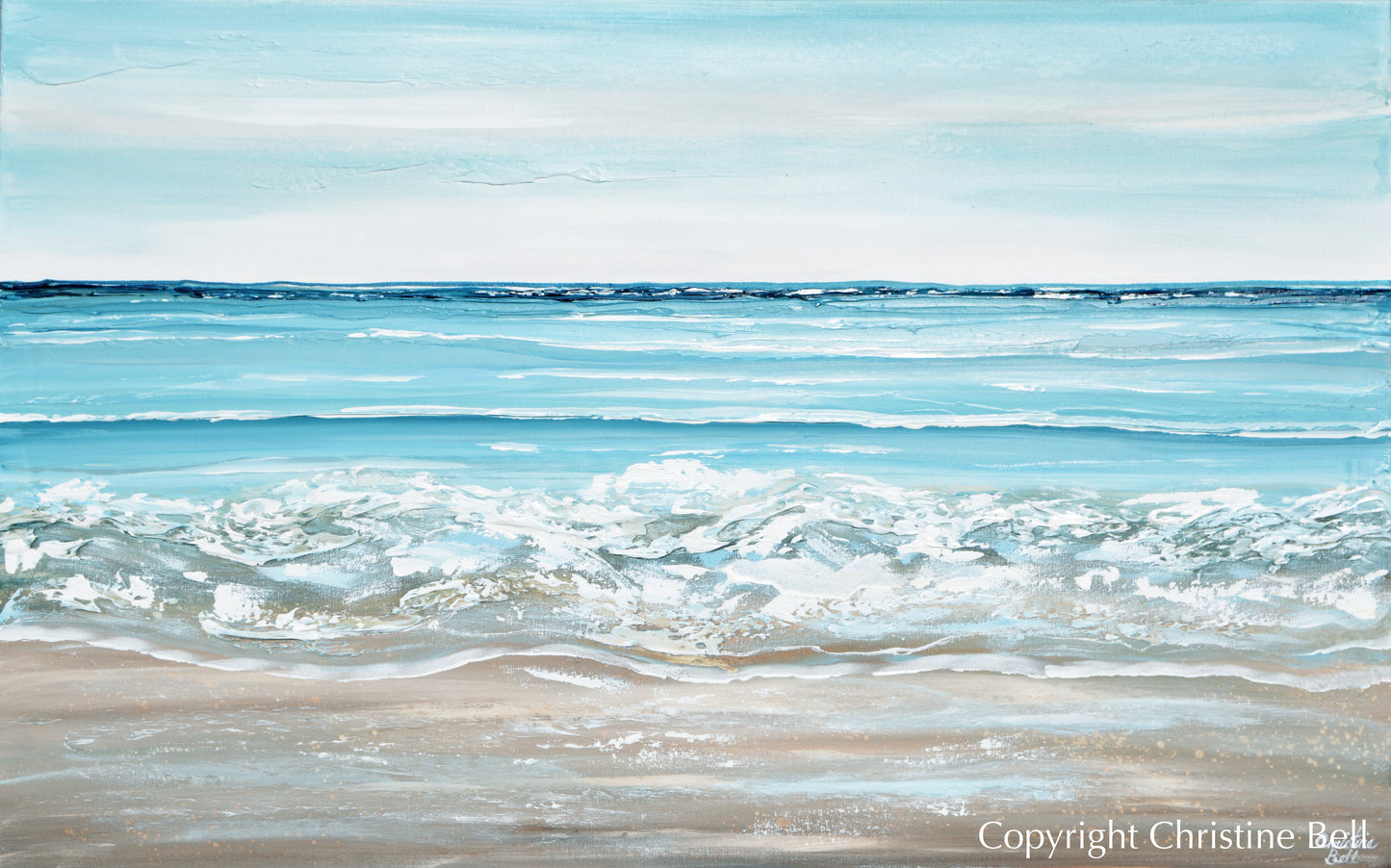 "Seaside Solitude" ORIGINAL Art Coastal Abstract Painting Textured Ocean Waves Blue Beach 48x30"
