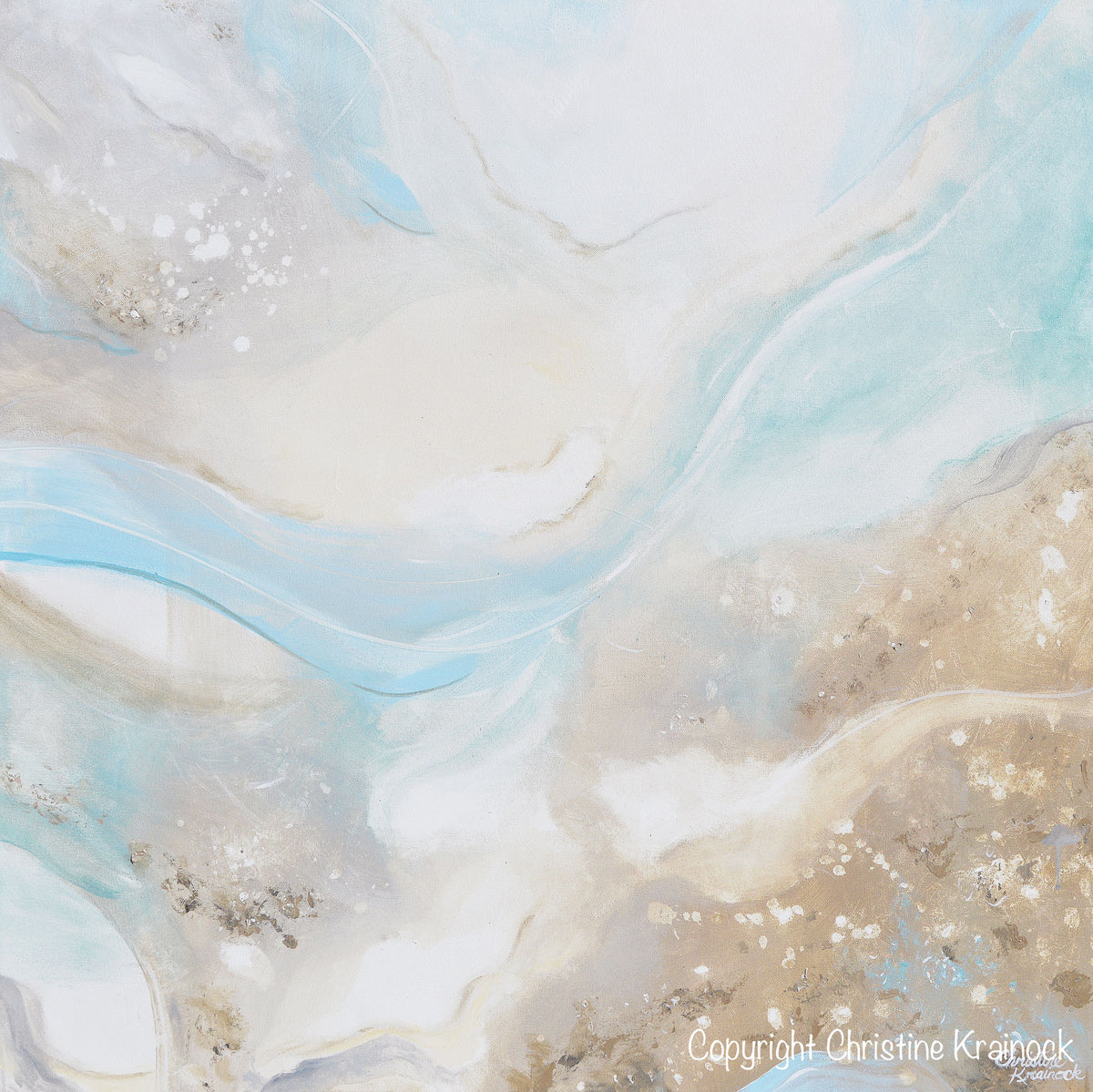 Print Canvas Art Abstract Painting Coastal Home Decor Aqua Blue Grey