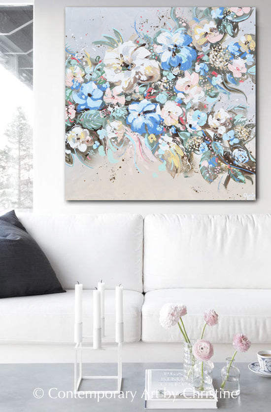 "Elegance in Bloom" ORIGINAL Art Abstract Floral Botanical Painting Textured Flowers 36x36"