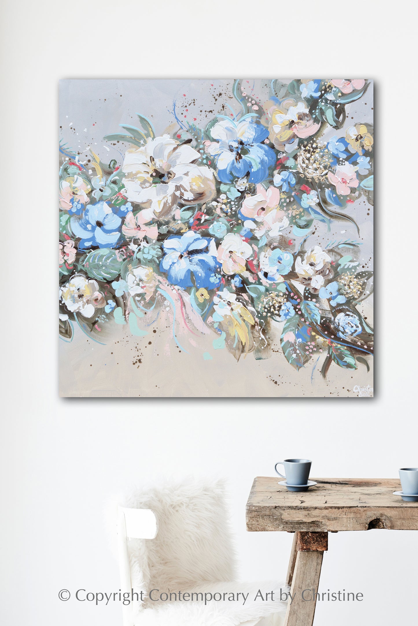 "Elegance in Bloom" ORIGINAL Art Abstract Floral Botanical Painting Textured Flowers 36x36"