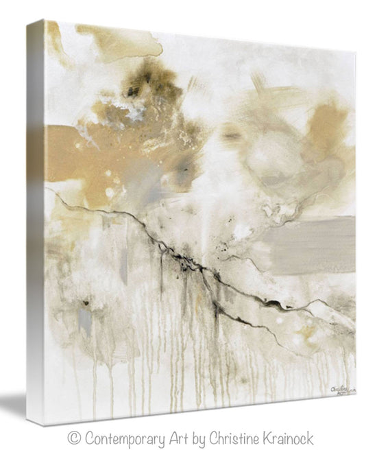 GICLEE PRINT Art Abstract Grey White Painting Coastal Modern Neutral Beige Taupe Gold Home Decor Wall Art Canvas