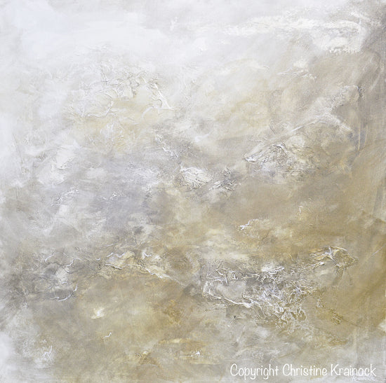 ORIGINAL Art Abstract Painting Neutral X- LARGE White Grey Taupe Beige Modern Textured Coastal Wall Art Decor 48x48" - Christine Krainock Art - Contemporary Art by Christine - 6