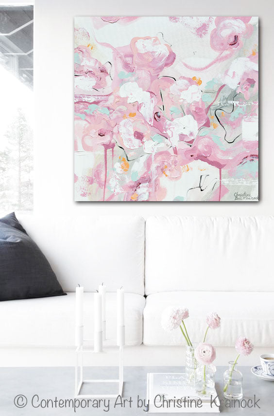ORIGINAL Art Abstract Painting Pink White Modern Pastel Wall Art Decor Contemporary Art by