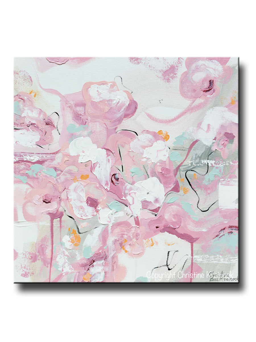 ORIGINAL Art Abstract Painting Pink White Modern Pastel Wall Art Decor Contemporary Art by