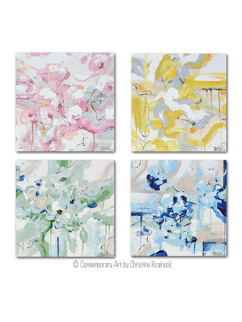 ORIGINAL Art Abstract Paintings -Set of 4- 20" Colorful Wall Art Home Decor Canvas Totaling 40x40"