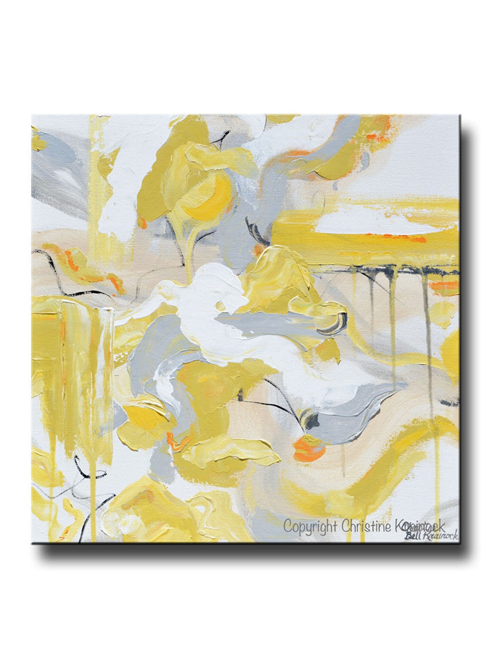 ORIGINAL Art Abstract Painting Yellow Grey Gold White Coastal Home Wall Decor Canvas Art 20x20"