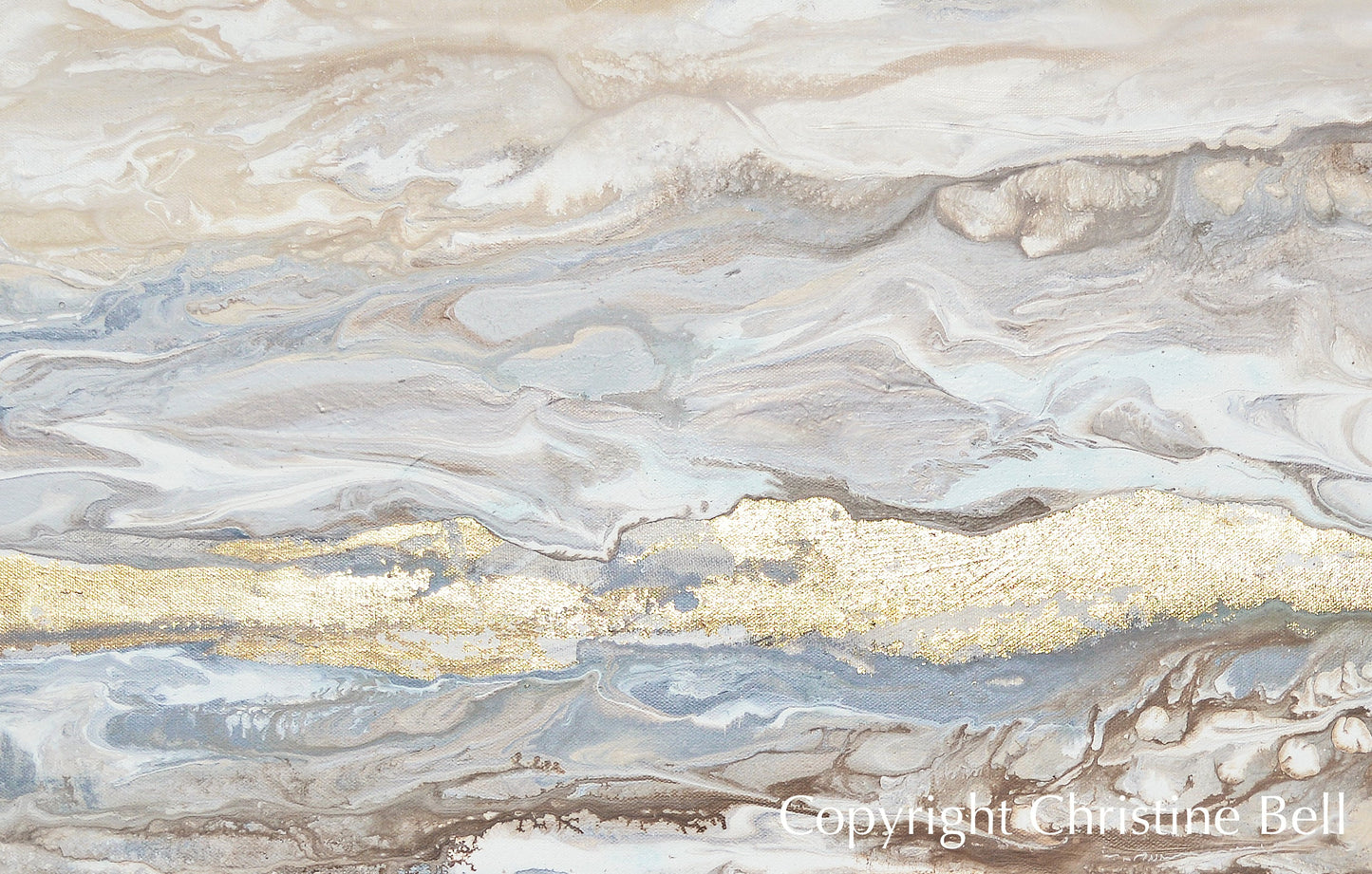 "Ingrained in My Soul" GICLEE PRINT FRAMED CANVAS Art Abstract Painting Neutral White Beige Gold Leaf Marbled Coastal