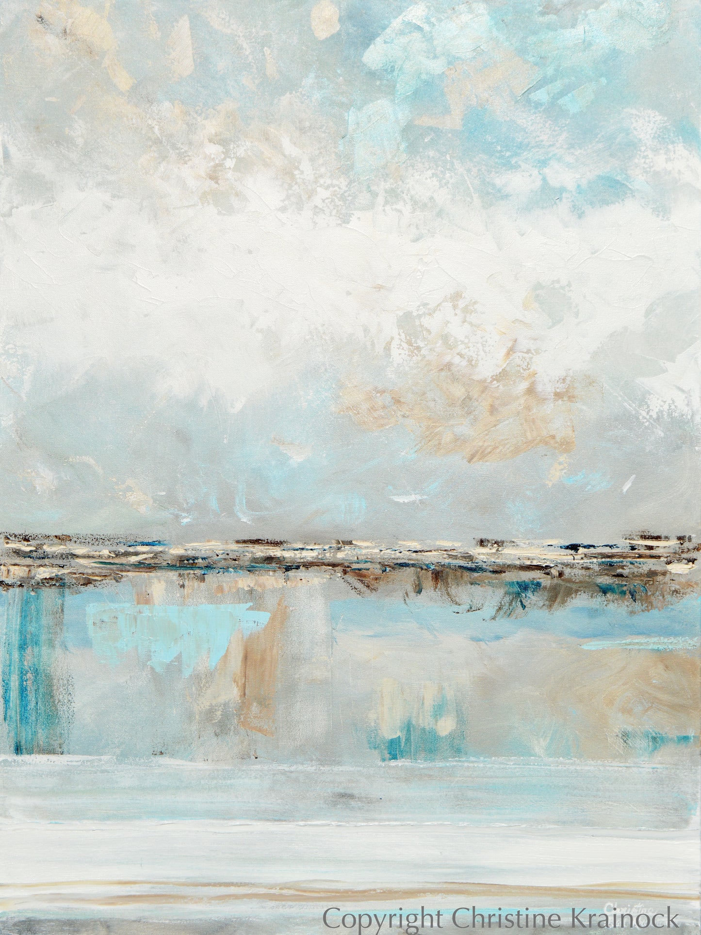 ORIGINAL Art Abstract Painting Textured Light Blue White Grey Beige Coastal Landscape 30x40"