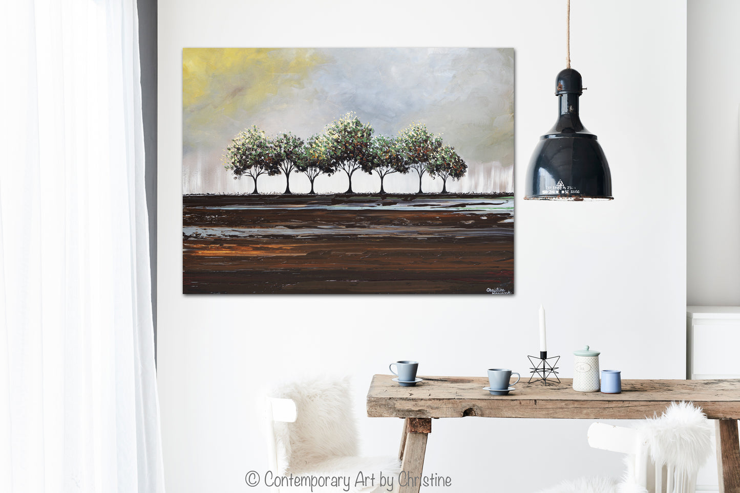 Original Art Abstract Painting Trees Green Textured Modern Palette Knife Tree Landscape Wall Decor Brown Grey MADE to ORDER -Christine