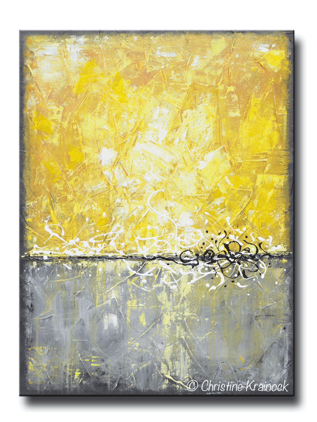 ORIGINAL Art Abstract Painting Yellow Grey Large Wall Decor Modern Textured Coastal Urban Horizon - Christine Krainock Art - Contemporary Art by Christine - 1
