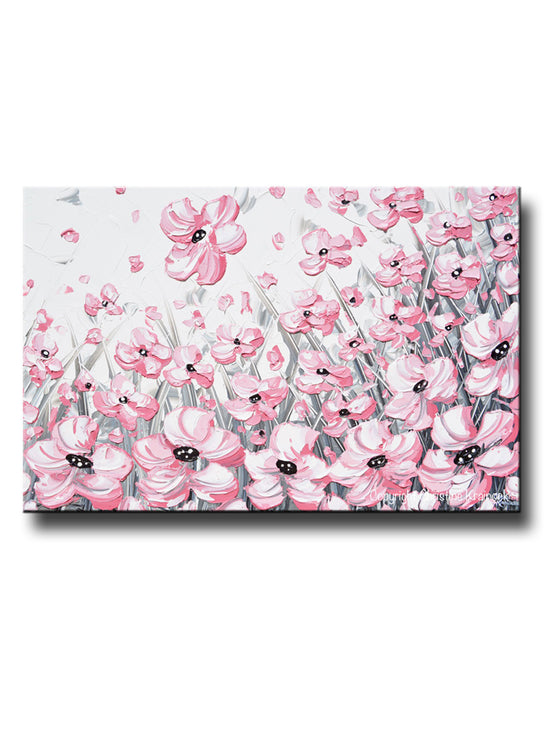 "Enchantment" GICLEE PRINT Abstract Painting Pink Poppies Flowers Grey White Peonies Floral Canvas Wall Art