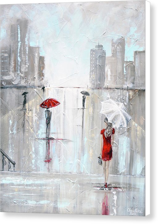 "After The Theater" Giclee Canvas Print, Woman with Umbrella Painting Cityscape