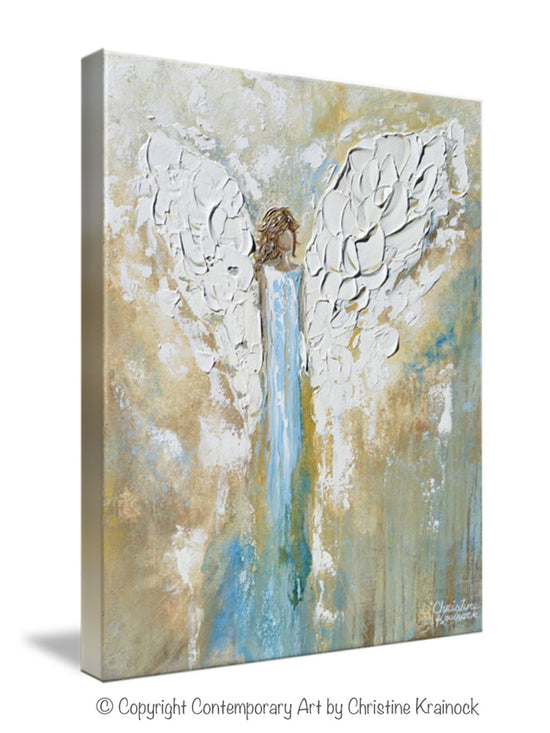 GICLEE PRINT Angel Painting Abstract Guardian Angel Wings Blue Gold White Modern Home Wall Art - Christine Krainock Art - Contemporary Art by Christine - 7