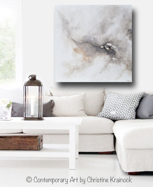 ORIGINAL Art Abstract Grey White Painting Coastal Contemporary Modern Neutral Grey Taupe Wall Art - Christine Krainock Art - Contemporary Art by Christine - 4