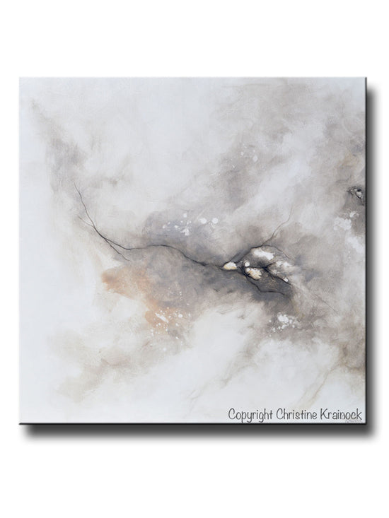 ORIGINAL Art Abstract Grey White Painting Coastal Contemporary Modern Neutral Grey Taupe Wall Art - Christine Krainock Art - Contemporary Art by Christine - 1