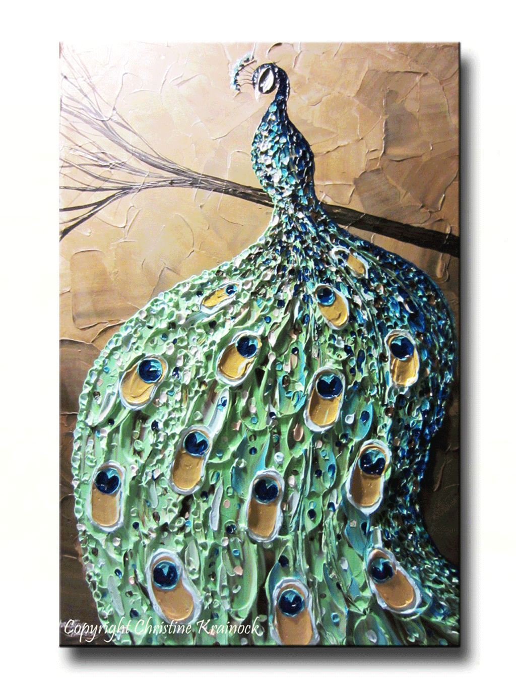 CUSTOM Abstract Painting Peacock Textured Contemporary Art Blue Green Gold MADE to ORDER - Christine Krainock Art - Contemporary Art by Christine - 1