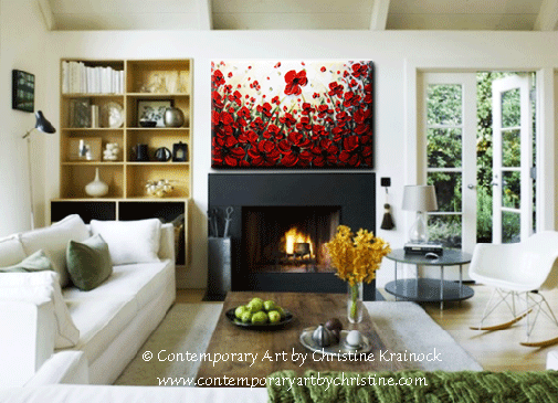 ORIGINAL Art Abstract Painting Red Poppy Painting Textured Poppies Flowers Paintings Fall Decor - Christine Krainock Art - Contemporary Art by Christine - 2