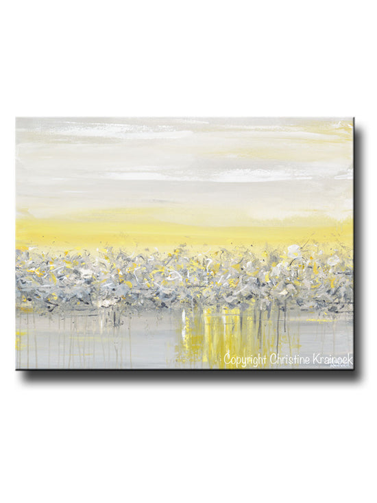 ORIGINAL Art Yellow Grey Abstract Painting Modern Coastal Horizon Gold White Wall Art 30x40"