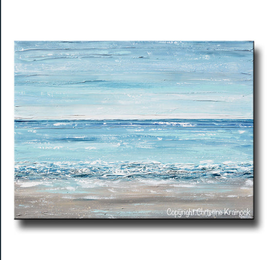 ORIGINAL Art Abstract Painting Textured Seascape Beach Ocean Blue White Grey Beige LARGE Canvas Coastal Home Decor Wall Art 36x48"
