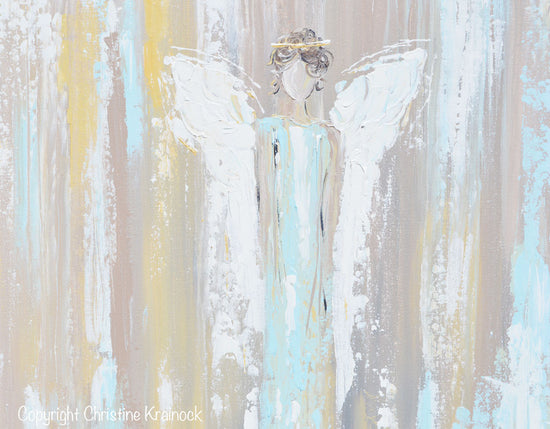 ORIGINAL Abstract Angel Painting Guardian Angel Inspirational Art Blue Green White Textured Modern Wall Decor 24" - Christine Krainock Art - Contemporary Art by Christine - 5