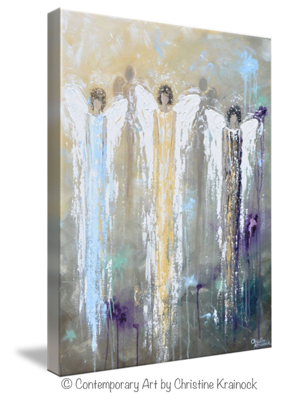 GICLEE PRINT Abstract Angel Painting 3 Guardian Angels Blue Gold Inspirational Spiritual Wall Art - Christine Krainock Art - Contemporary Art by Christine - 5