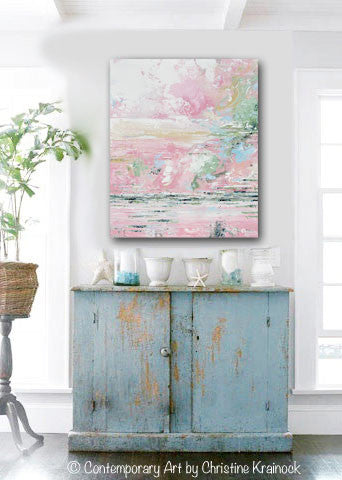 GICLEE PRINT Art Abstract Painting Pink White Grey Blue Coastal Canvas Wall Art Contemporary Home Decor