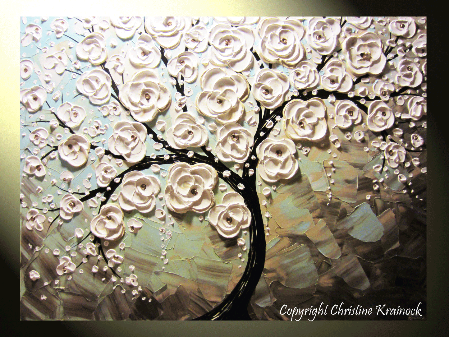 ORIGINAL Art Abstract Painting White Cherry Tree Flowers Blossoms Large Art Textured Blue Grey Taupe - Christine Krainock Art - Contemporary Art by Christine - 4