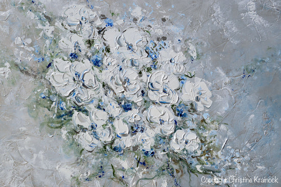 ORIGINAL Art Abstract Floral Painting White Flowers Bouquet Coastal Grey Blue Wall Art - Christine Krainock Art - Contemporary Art by Christine - 6